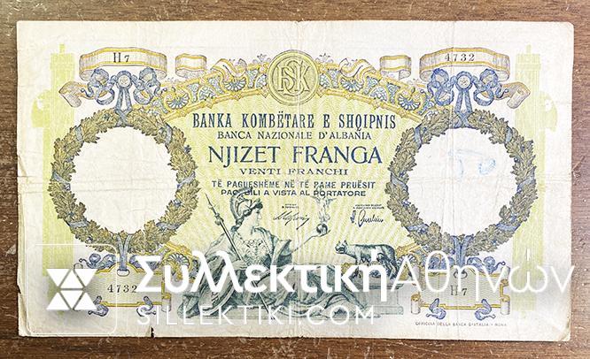 ALBANIA 20 Franga 1939 F/VF